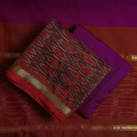 Red - 3pc Handloom Silk Cotton Pochampally Ikat Dress Material 19