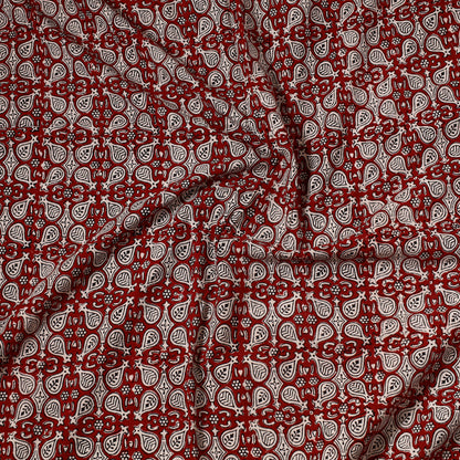 Red - Bagh Block Printed Cotton Precut Fabric (1.7 Meter) 36