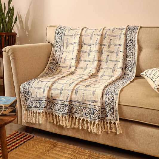 Handloom Jaipur Block Printed Cotton Sofa Throw (86 x 53 in) 07