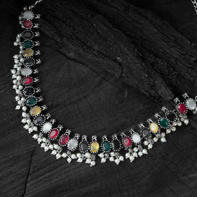 Multicolor - saanjh bela oval oxidised necklace set