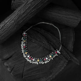 Multicolor - saanjh bela oval oxidised necklace set