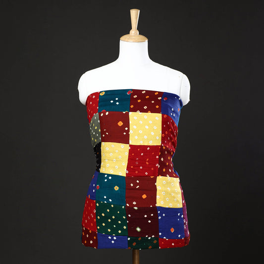 Multicolor - Bandhani Tie-Dye Patchwork Cotton Kurta Material - 2.6 meter