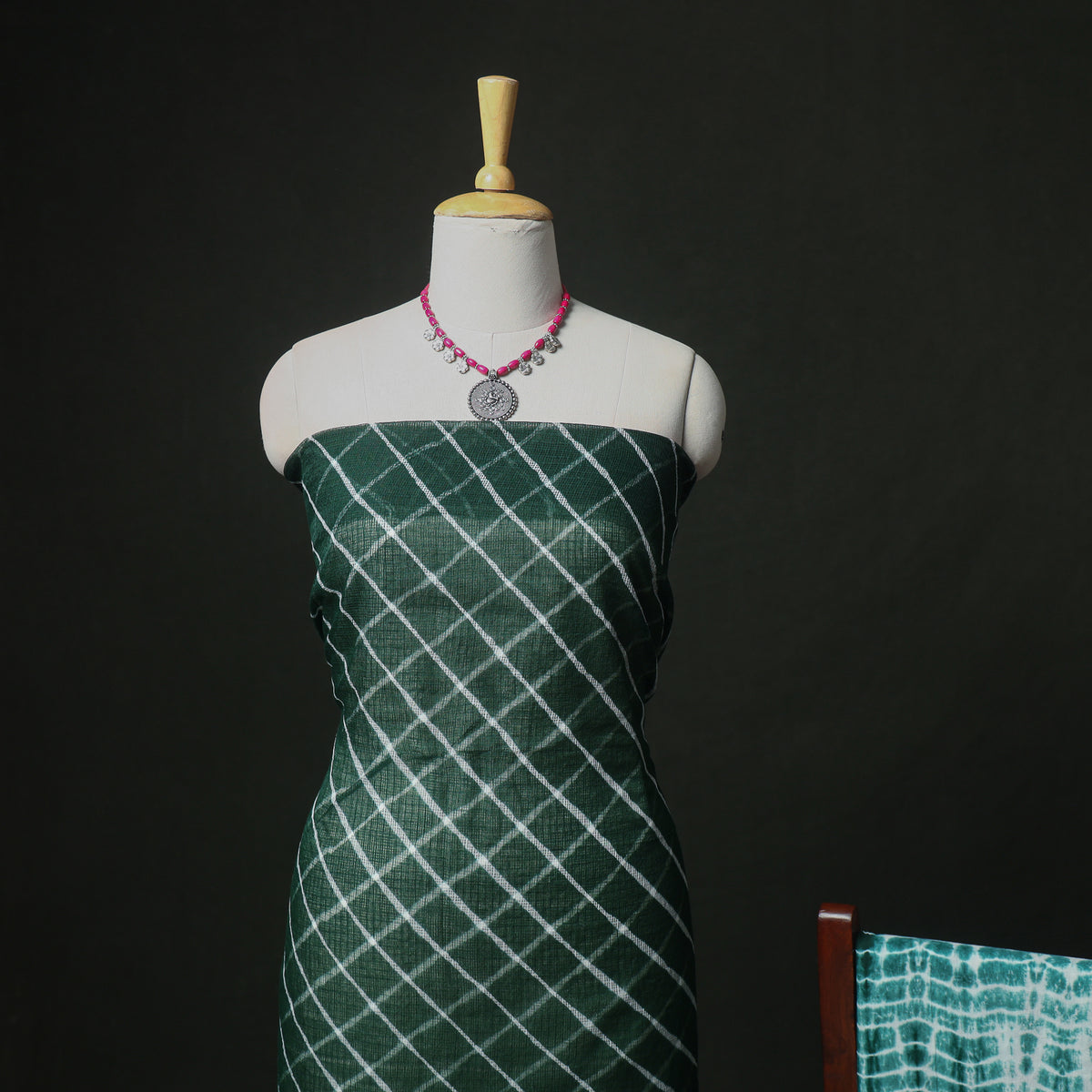 Leheriya Kota Doria Cotton Unstitched Dress Material: Kurta, Bottom & Dupatta 03