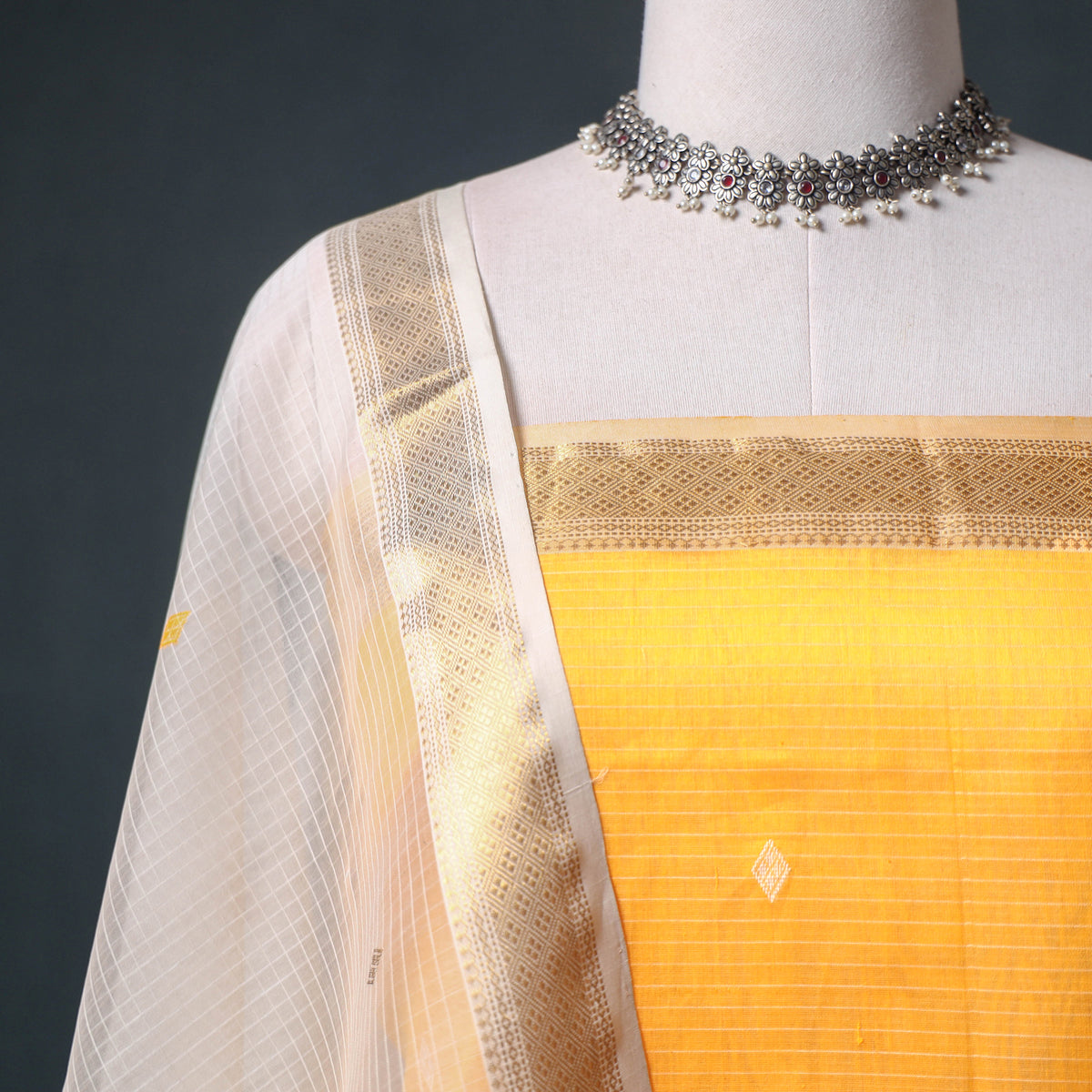 Handloom Maheshwari Silk Buti Unstitched Dress Material: Kurta with Dupatta 14