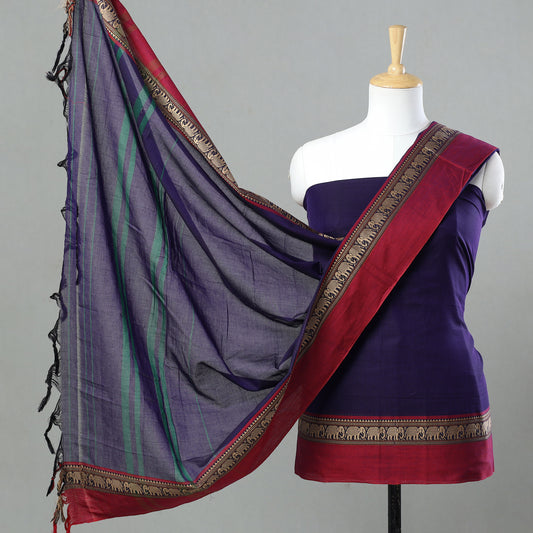 Blue - 3pc Dharwad Cotton Suit Material Set 19