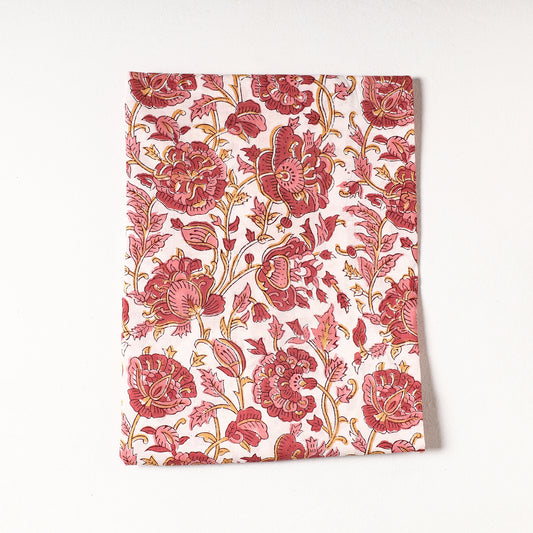 Pink - Sanganeri Block Printed Cotton Precut Fabric (1.3 Meter)