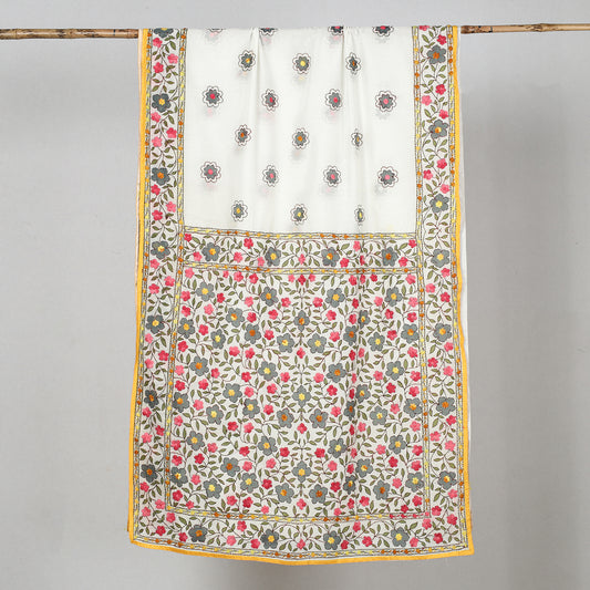 White - Phulkari Hand Embroidery Silk Cotton Saree