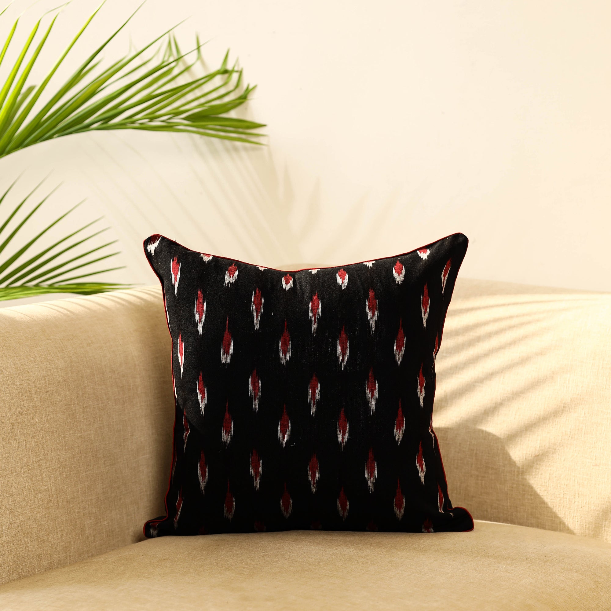 White - Cotton Pochampally Ikat Cushion Cover 26