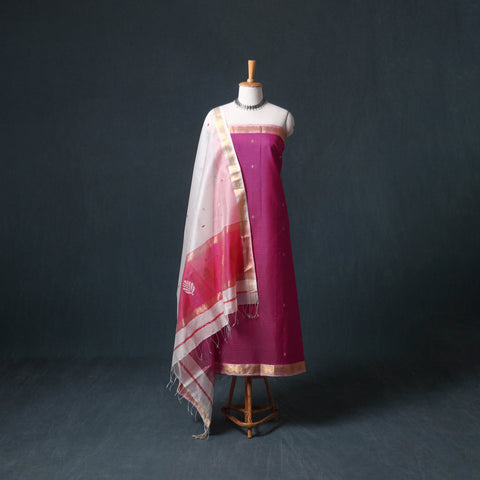 Handloom Maheshwari Silk Buti Unstitched Dress Material: Kurta with Dupatta 15