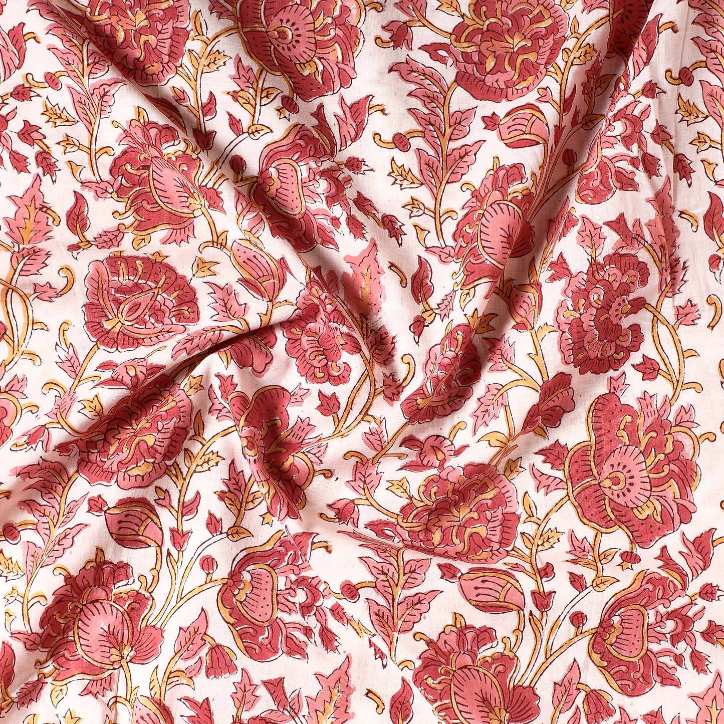 Pink - Sanganeri Block Printed Cotton Precut Fabric (1.3 Meter)