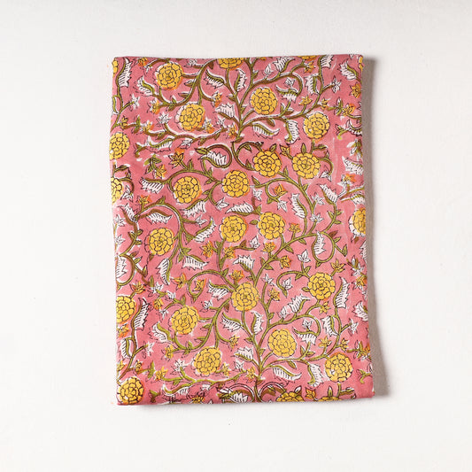 Pink - Sanganeri Block Printed Cotton Precut Fabric (1.7 Meter)