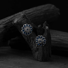 Blue - saanjh bela lotus oxidised stud earrings