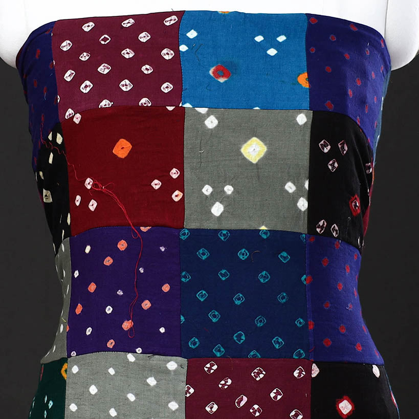 Multicolor - Bandhani Tie-Dye Patchwork Cotton Kurta Material - 2.5 meter