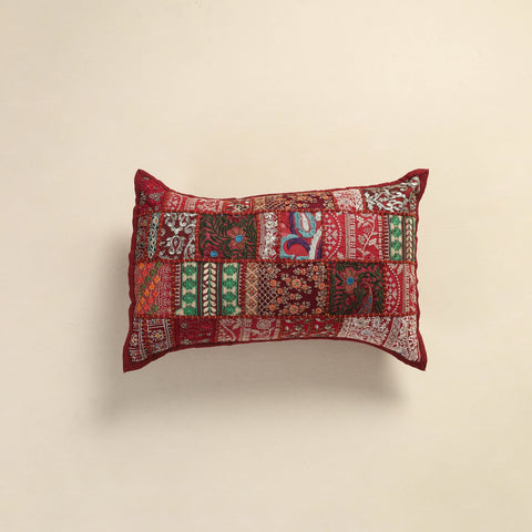 Maroon - Hand Embroidered Khambadiya Patchwork Pillow Cover 16