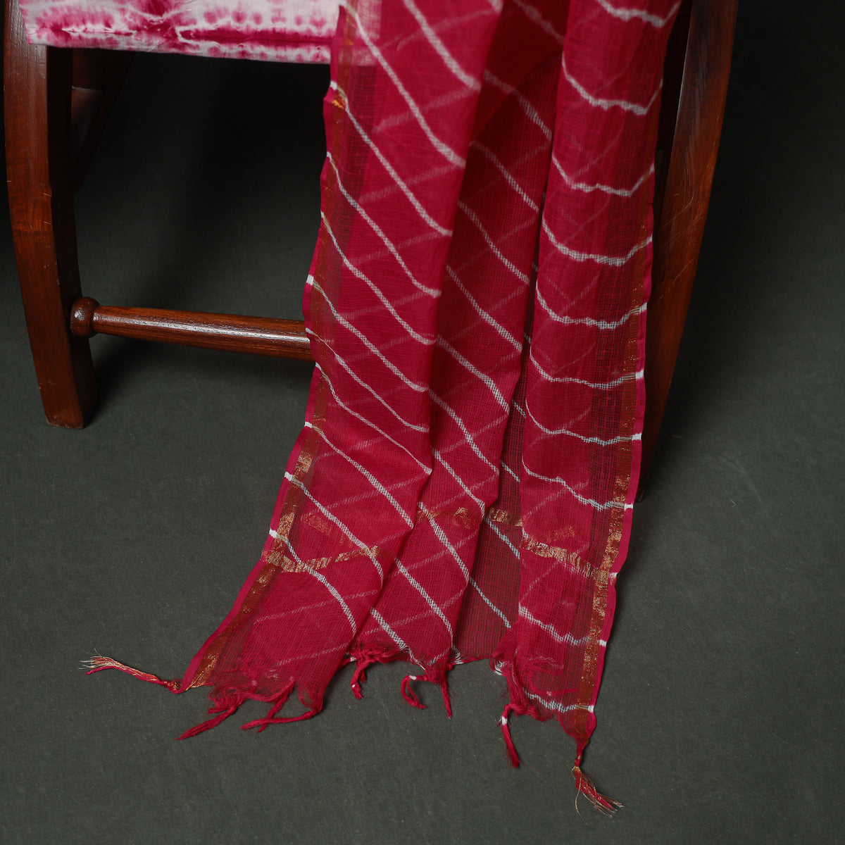 Leheriya Kota Doria Cotton Unstitched Dress Material: Kurta, Bottom & Dupatta 04