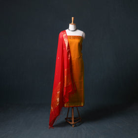 Handloom Maheshwari Silk Unstitched Dress Material: Kurta with Zari Buti Dupatta 16