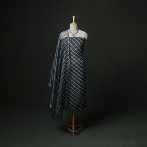 Leheriya Kota Doria Cotton Unstitched Dress Material: Kurta, Bottom & Dupatta 05