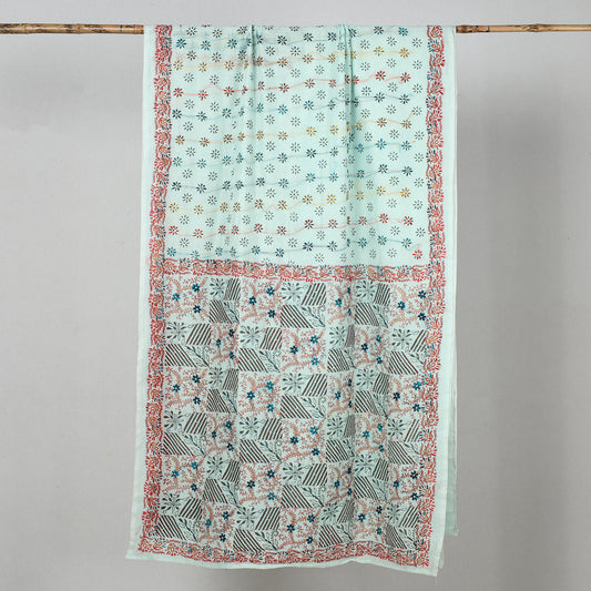 Blue - Phulkari Hand Embroidery Silk Cotton Saree