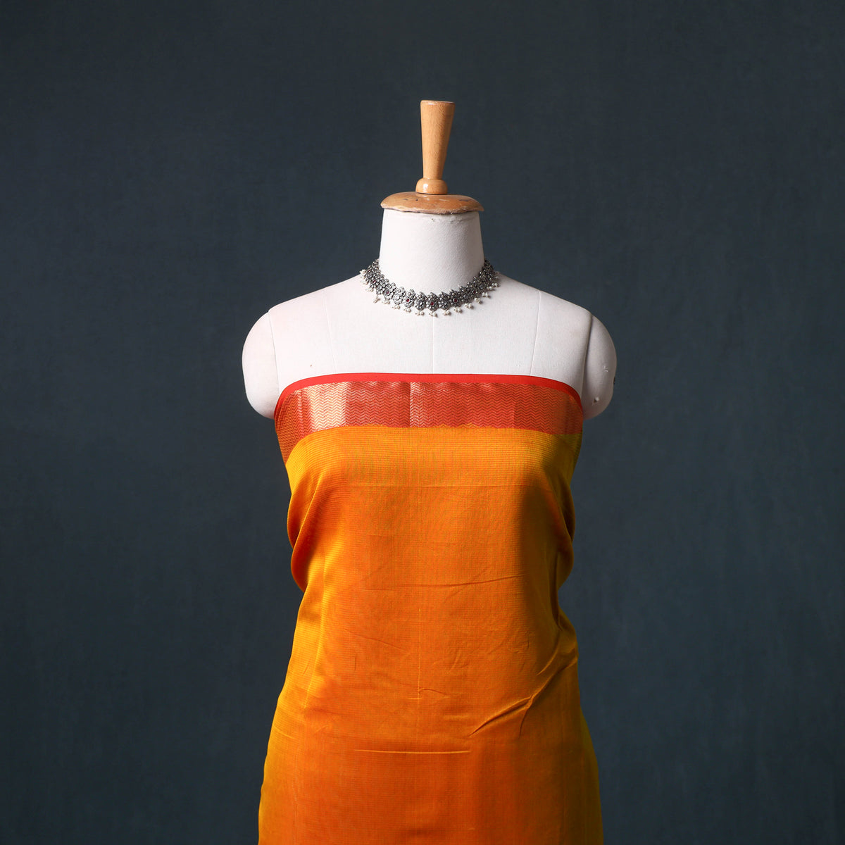 Handloom Maheshwari Silk Unstitched Dress Material: Kurta with Zari Buti Dupatta 16