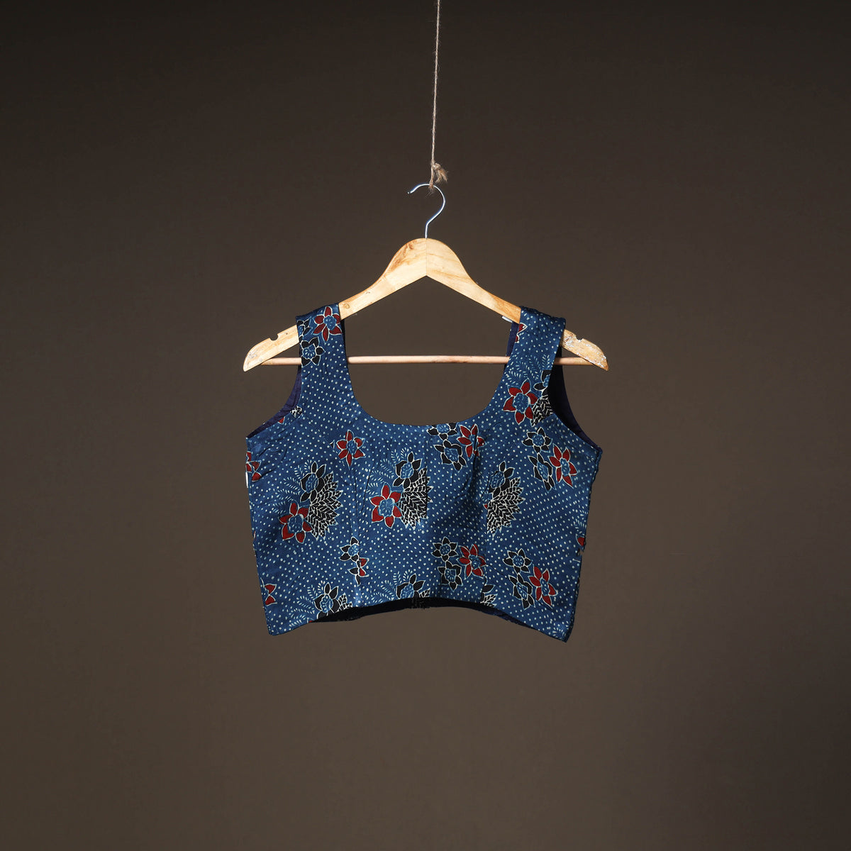 Ajrakh Hand Block Print Modal Silk Sleeveless Readymade Blouse 06