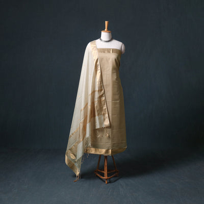 Handloom Maheshwari Silk Unstitched Dress Material: Kurta with Zari Buti Dupatta 18