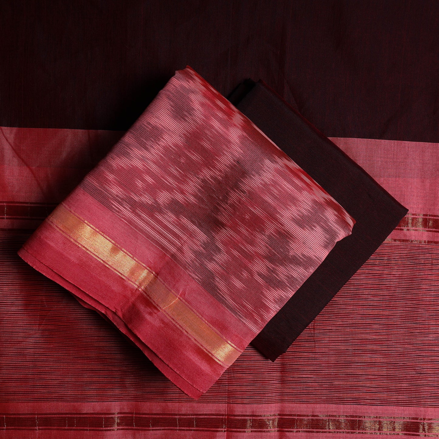 Peach - 3pc Handloom Silk Cotton Pochampally Ikat Dress Material 23