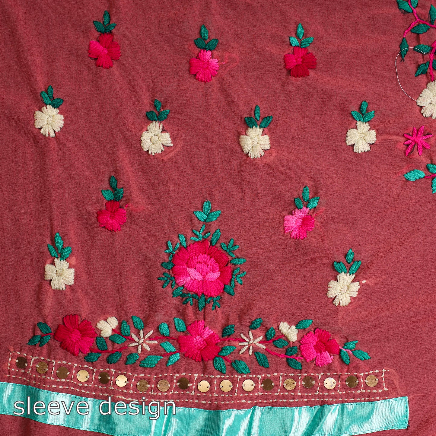 Pink - 3pc Phulkari Embroidery Chapa Work Georgette Suit Material Set 20