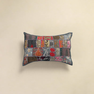 Hand Embroidered Khambadiya Patchwork Pillow Cover 03