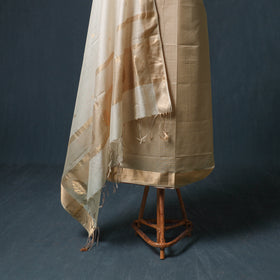 Handloom Maheshwari Silk Unstitched Dress Material: Kurta with Zari Buti Dupatta 18