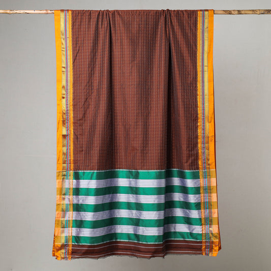 Brown - Traditional Narayanpet Cotton Saree with Zari Border