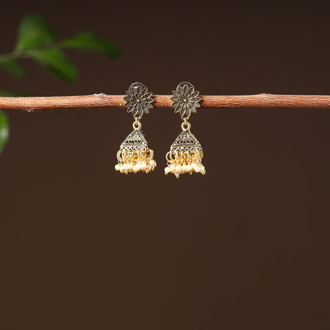 Manya Golden Handcrafted GS Beaded Jhumki Earrings