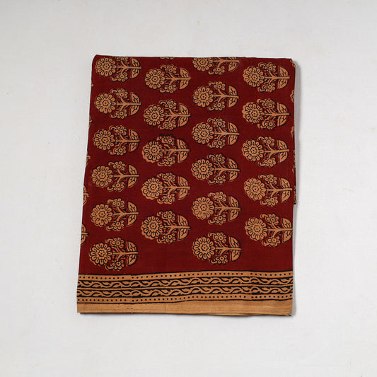Red - Bagh Block Printed Cotton Precut Fabric (1.2 Meter) 45