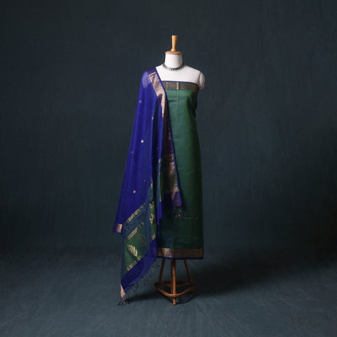 Handloom Maheshwari Silk Unstitched Dress Material: Kurta with Zari Buti Dupatta 19
