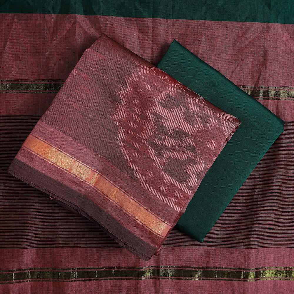 Peach - 3pc Handloom Silk Cotton Pochampally Ikat Dress Material 24