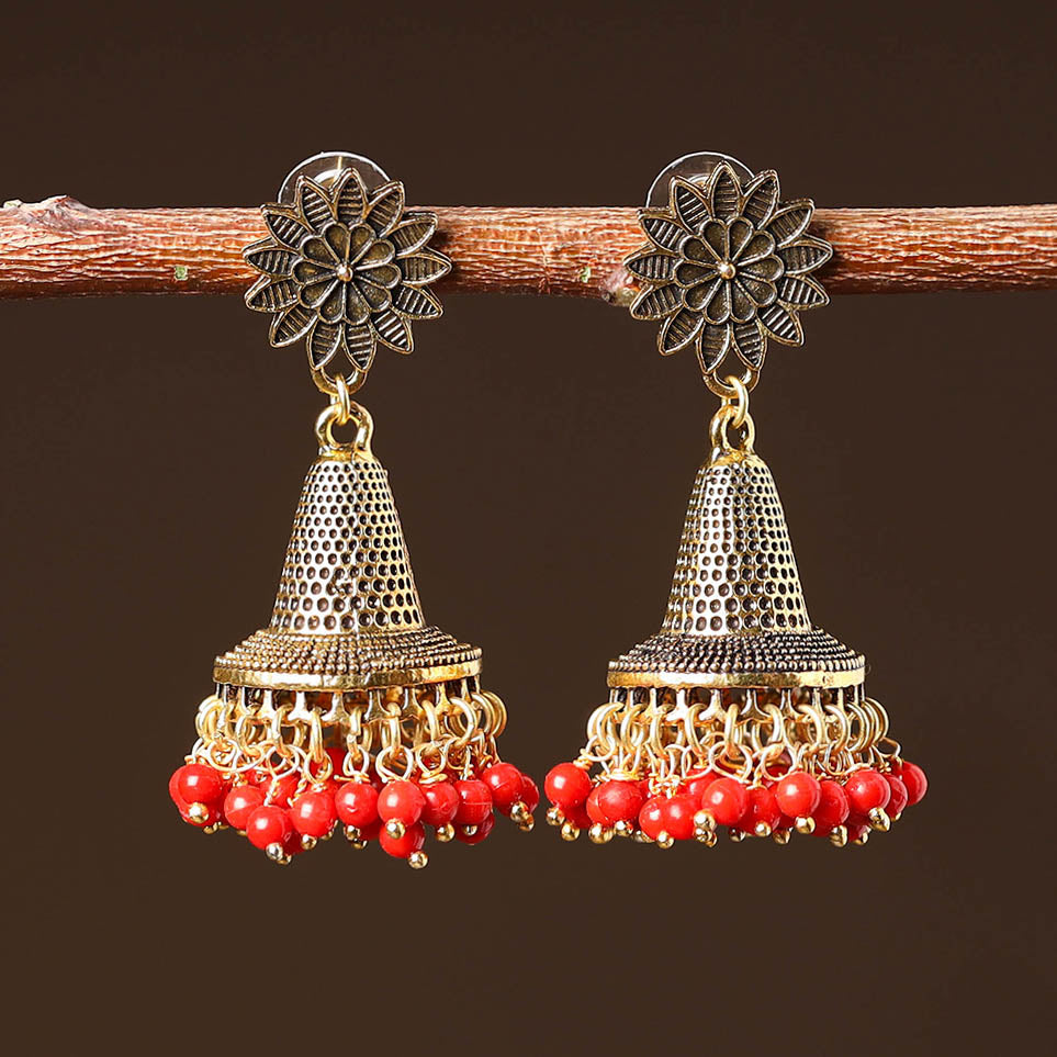 Harshi Golden Handcrafted GS Beaded Jhumki Earrings