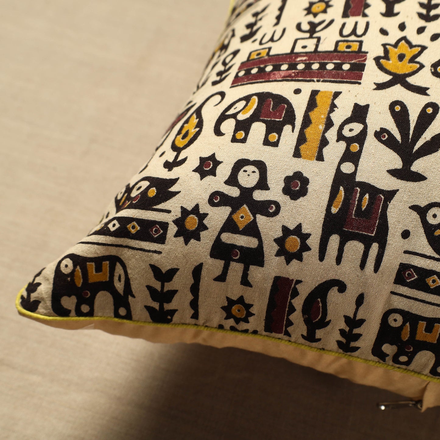 White - Cotton Kalamkari Printed Cushion Cover (16 x 16 in) 17