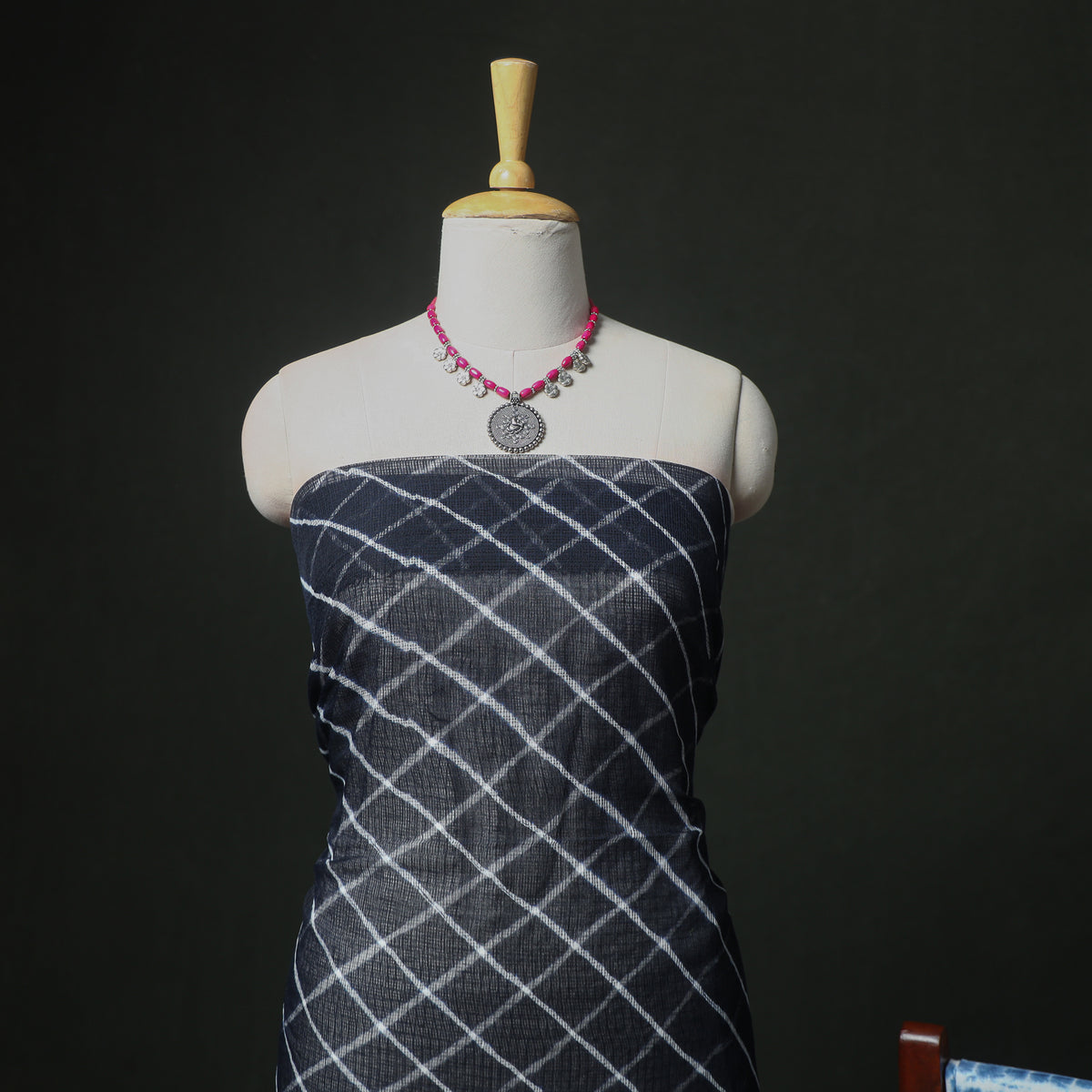 Leheriya Kota Doria Cotton Unstitched Dress Material: Kurta, Bottom & Dupatta 07
