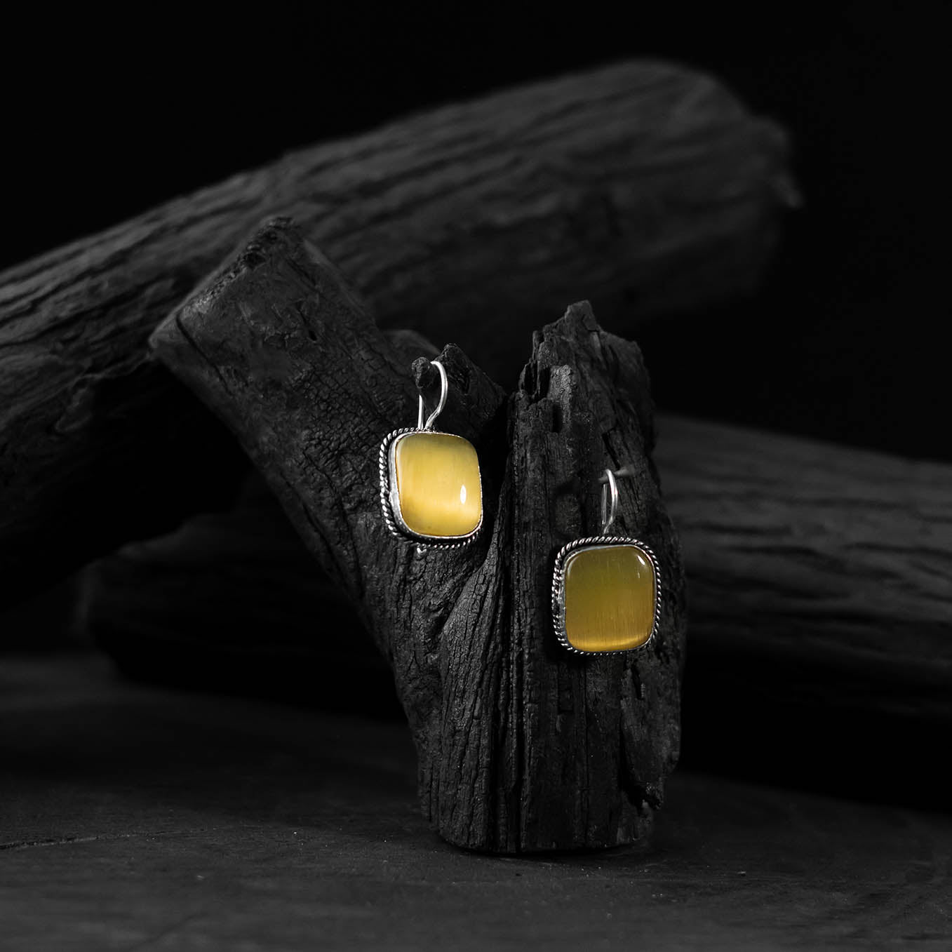 Yellow - saanjh bela square shape oxidised drop earrings