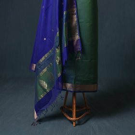 Handloom Maheshwari Silk Unstitched Dress Material: Kurta with Zari Buti Dupatta 19