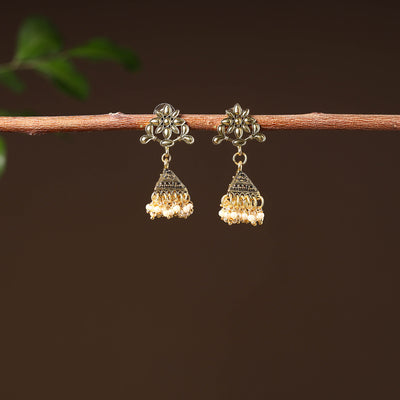 Neha Golden Handcrafted GS Beaded Jhumki Earrings