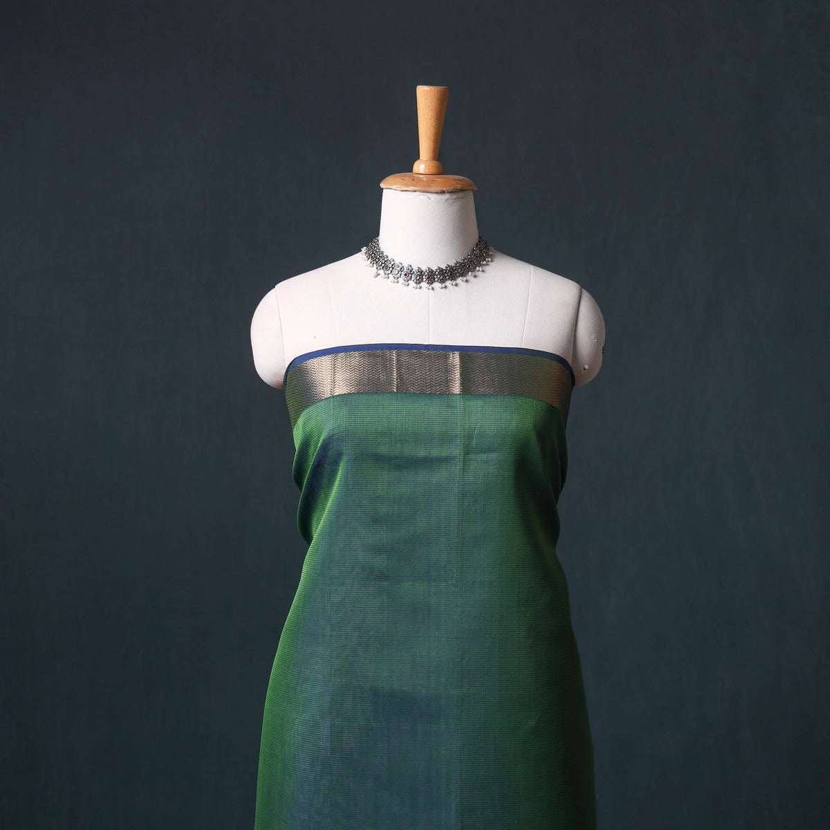 Handloom Maheshwari Silk Unstitched Dress Material: Kurta with Zari Buti Dupatta 19
