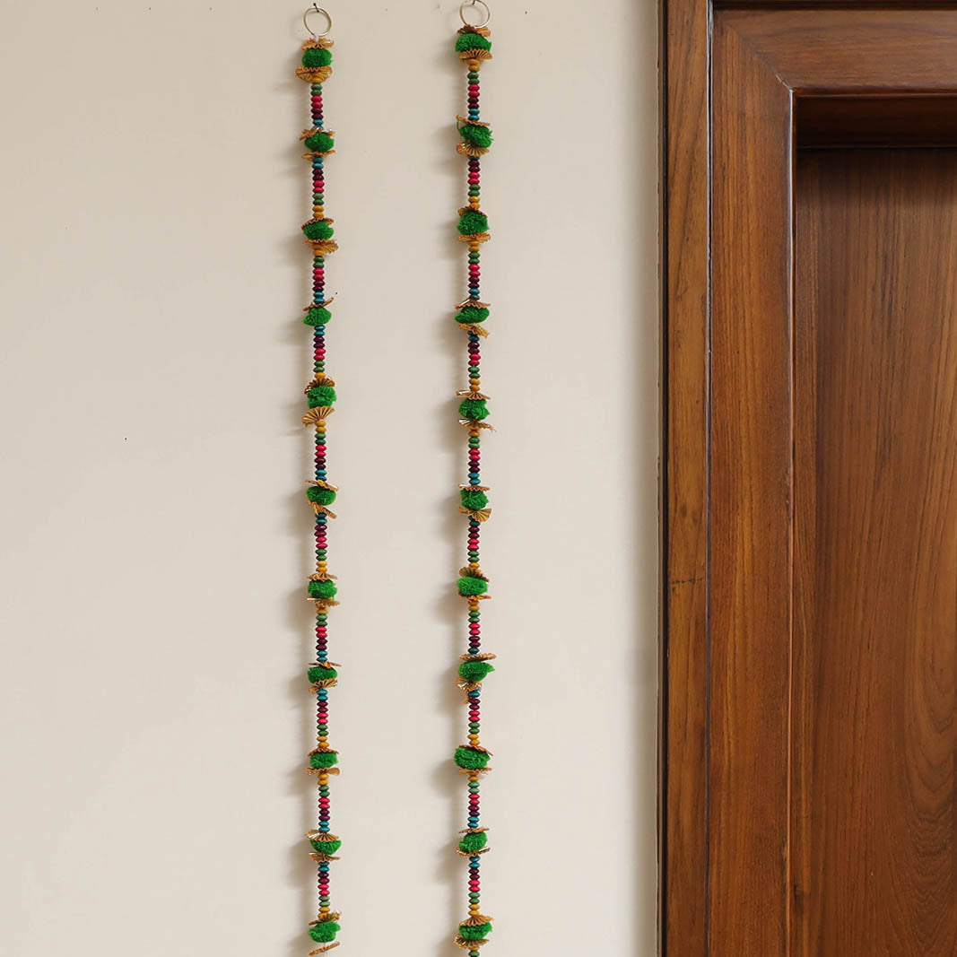 Handmade Diwali Wall Hanging with Bead & Gota Work (set of 2)