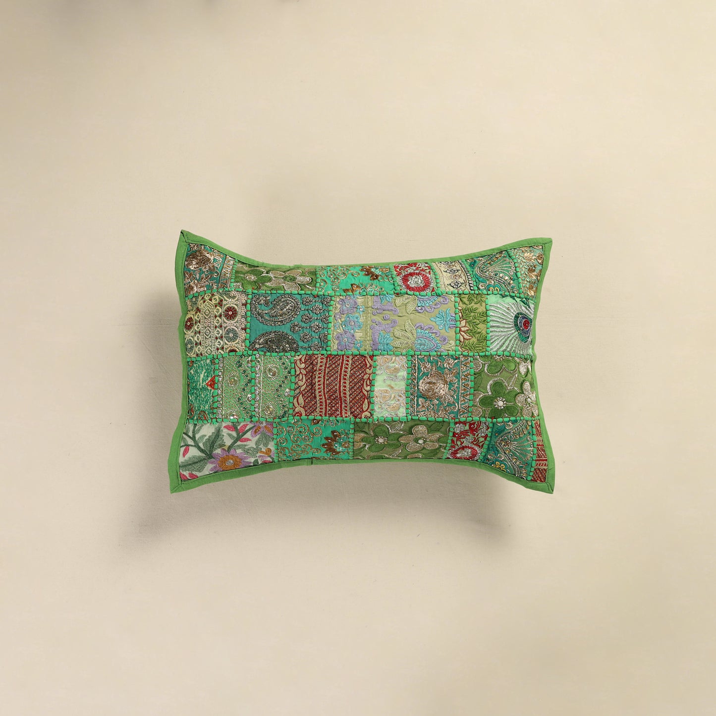 Hand Embroidered Khambadiya Patchwork Pillow Cover 04