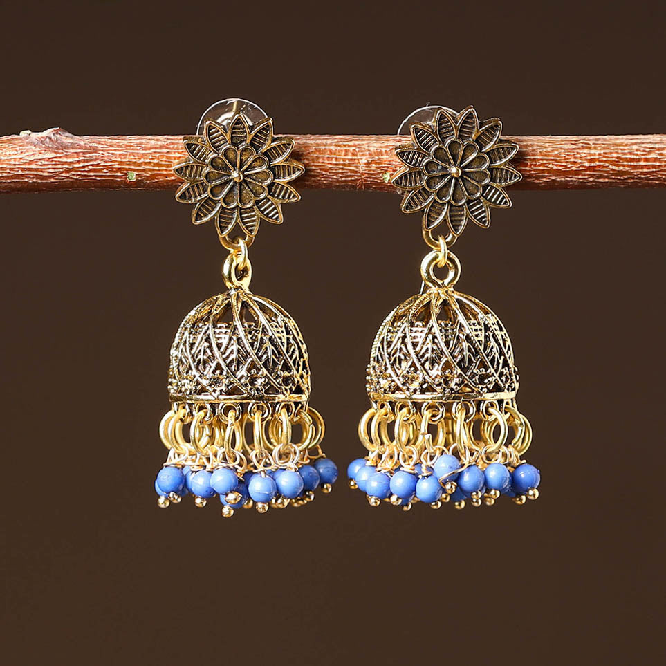 Manvi Golden Handcrafted GS Beaded Jhumki Earrings