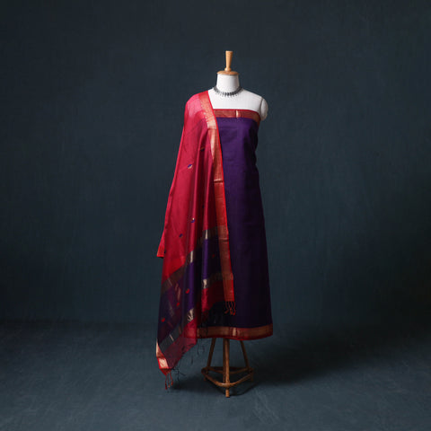 Handloom Maheshwari Silk Unstitched Dress Material: Kurta with Buta Dupatta 21