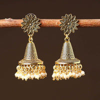 Gulnar Golden Handcrafted GS Beaded Jhumki Earrings