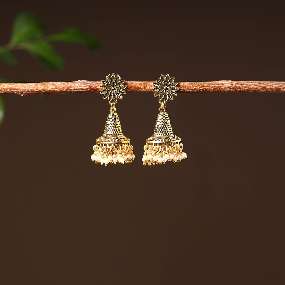 Gulnar Golden Handcrafted GS Beaded Jhumki Earrings