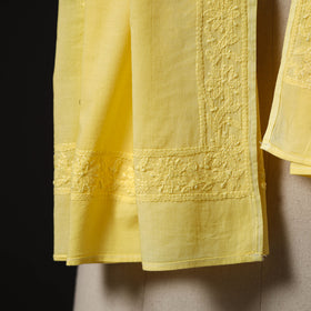 Yellow - hand embroidered lucknow chikankari cotton stole