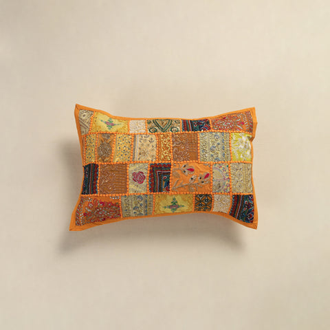 Yellow - Hand Embroidered Khambadiya Patchwork Pillow Cover 06
