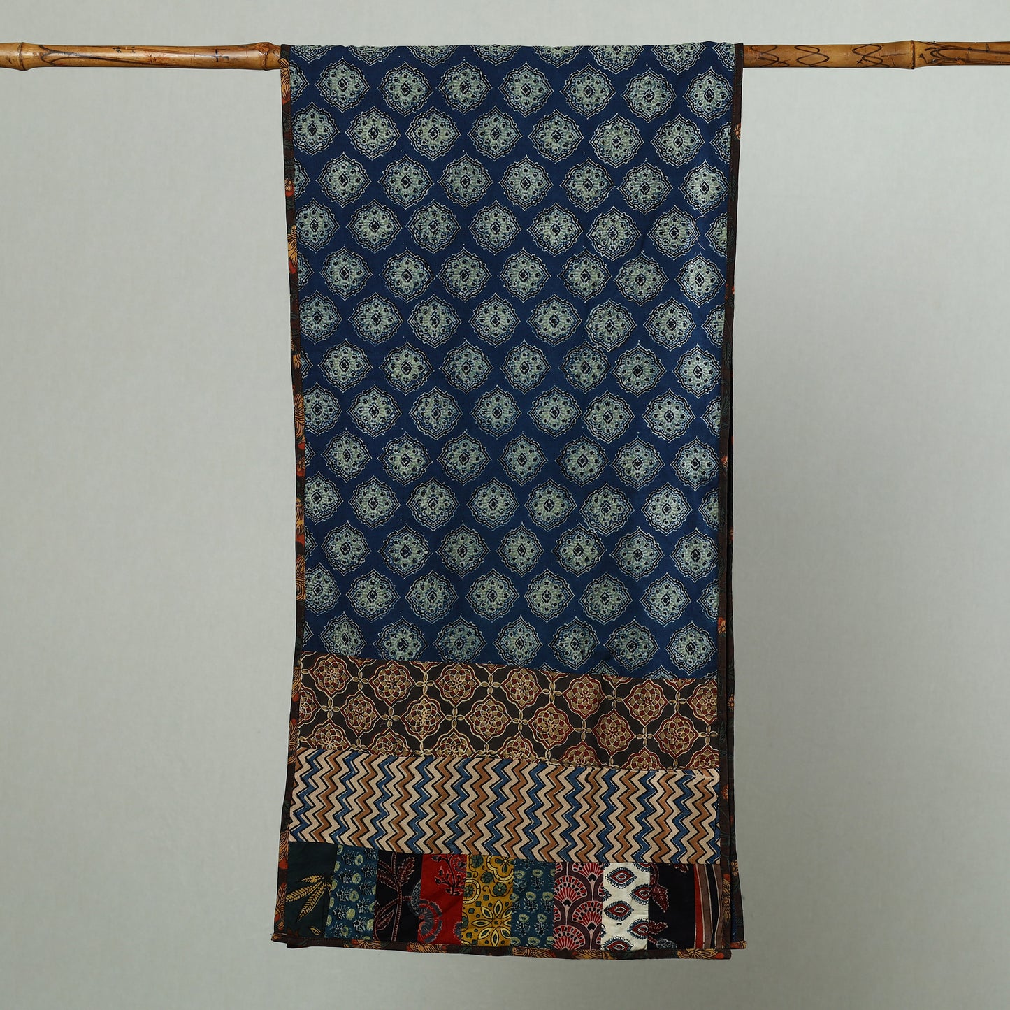 Multicolor - Patchwork Cotton Stole in Ajrakh Block Prints 01